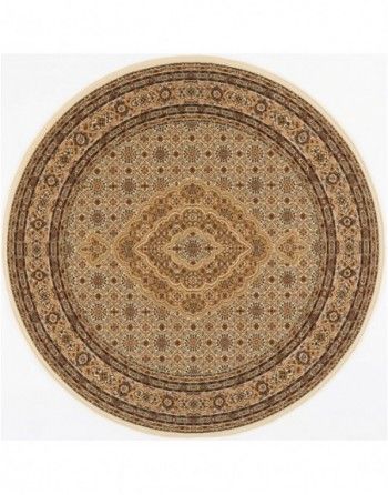 A round rug with a circular pattern on it on a white background.