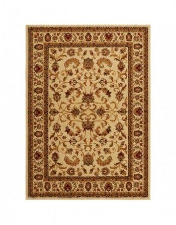 A rug with a floral pattern on it is on a white background.