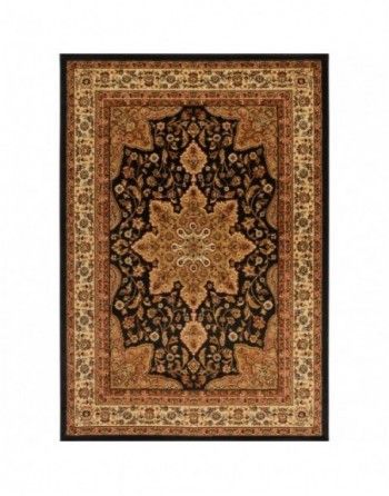 A brown and black rug with a floral pattern on it