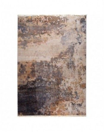 A rug with a painting on it on a white background.