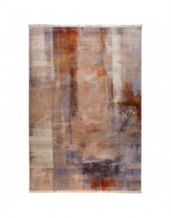 A rug with a painting on it on a white background.