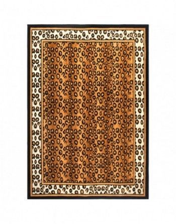 A leopard print rug with a black border