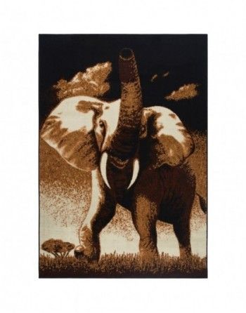 A painting of an elephant with its trunk up in the air