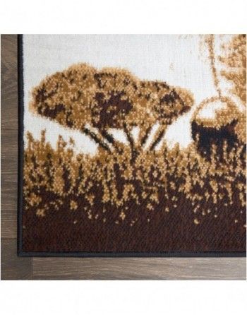 A rug with a picture of trees and a bucket on it