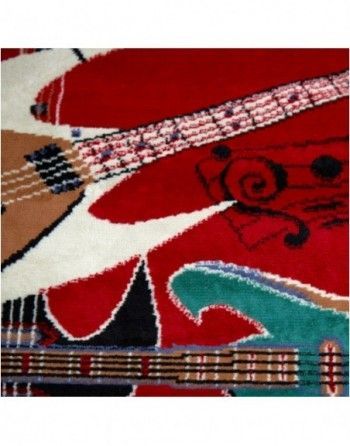 A red rug with a guitar on it
