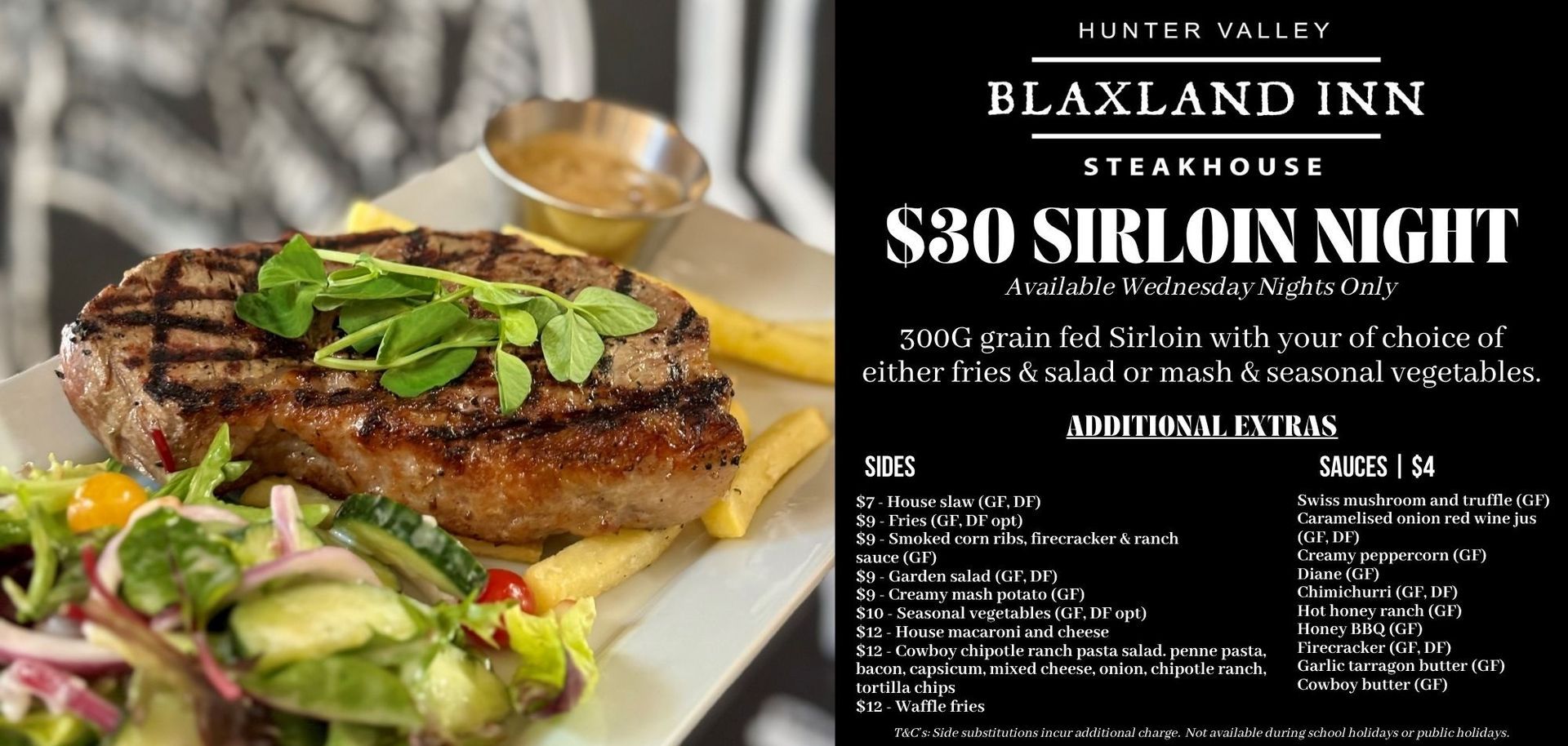 $30 Sirloin Steak Night Blaxland Inn Hunter Valley
