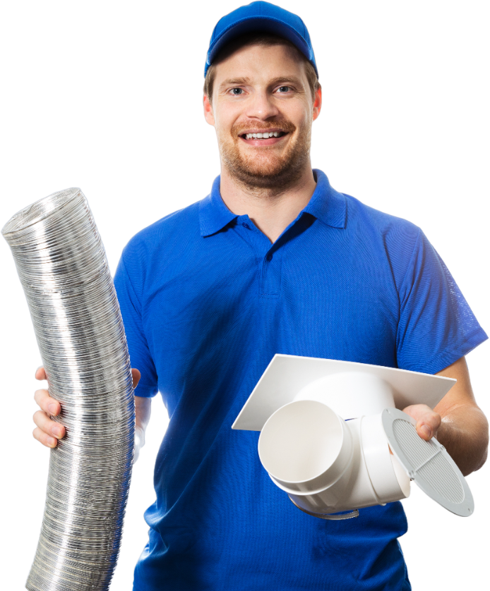 Man carrying equipment for HVAC installation
