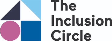 A logo for the inclusion circle with a triangle , square , and circle.