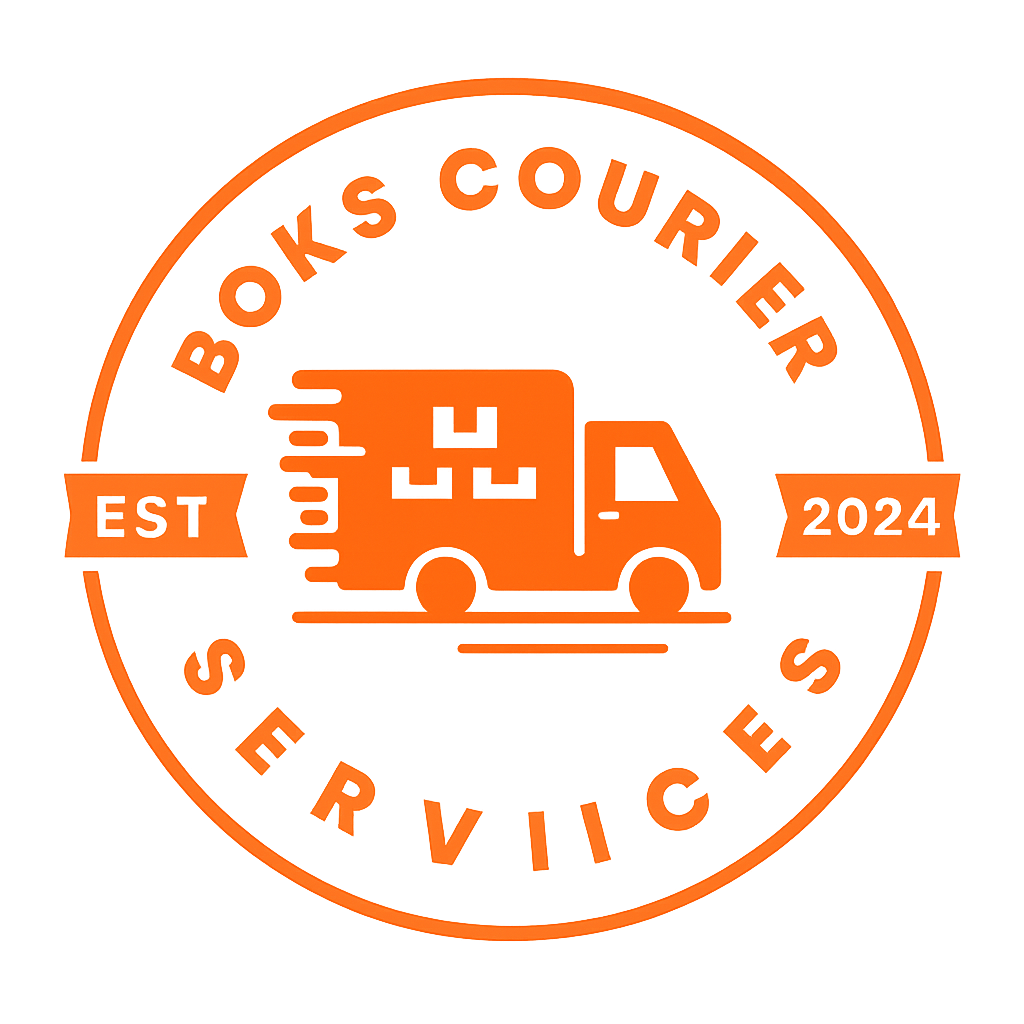 The logo for boks courier services shows a delivery truck