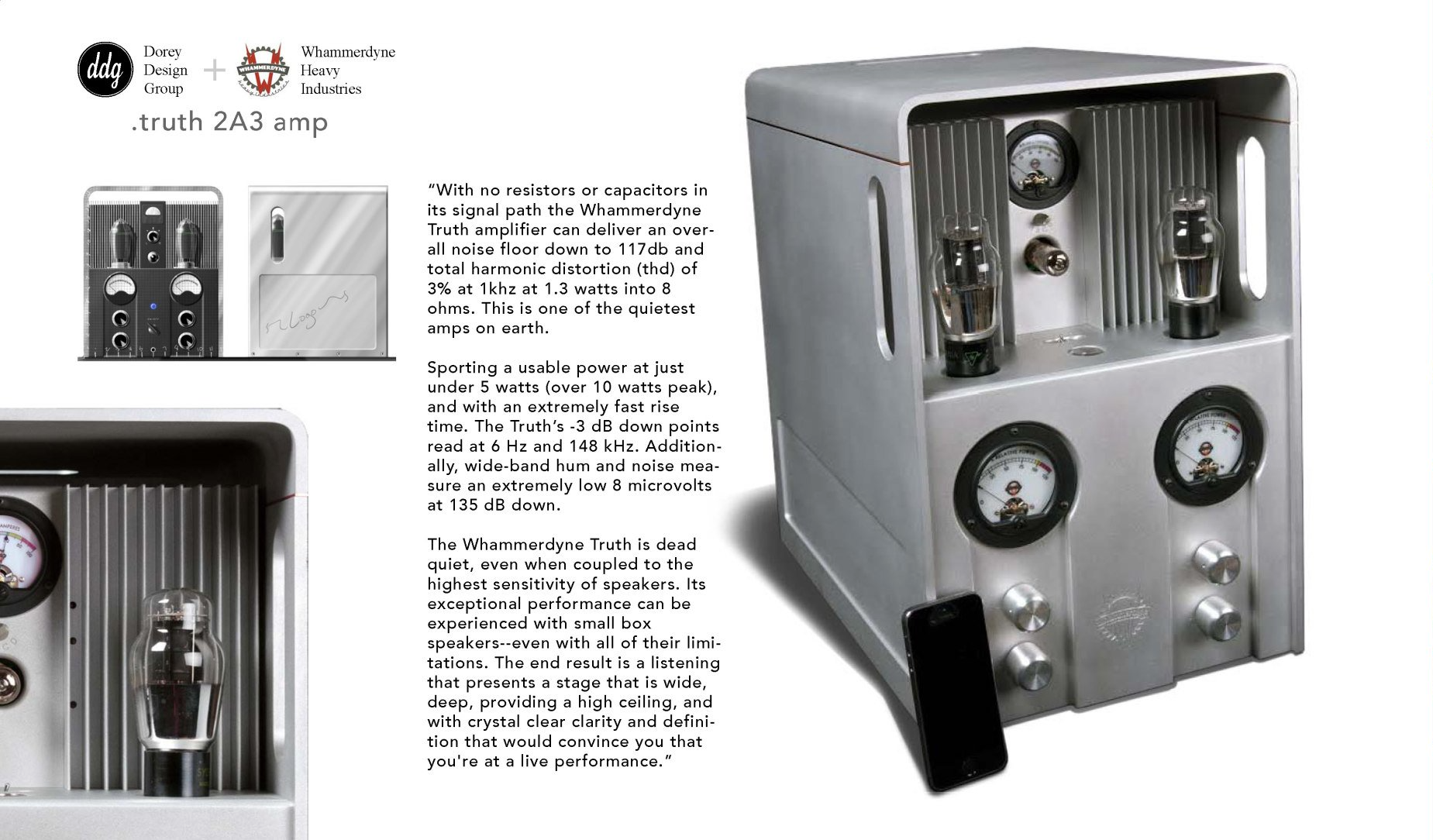 Silver audio amplifier with tubes and dials.