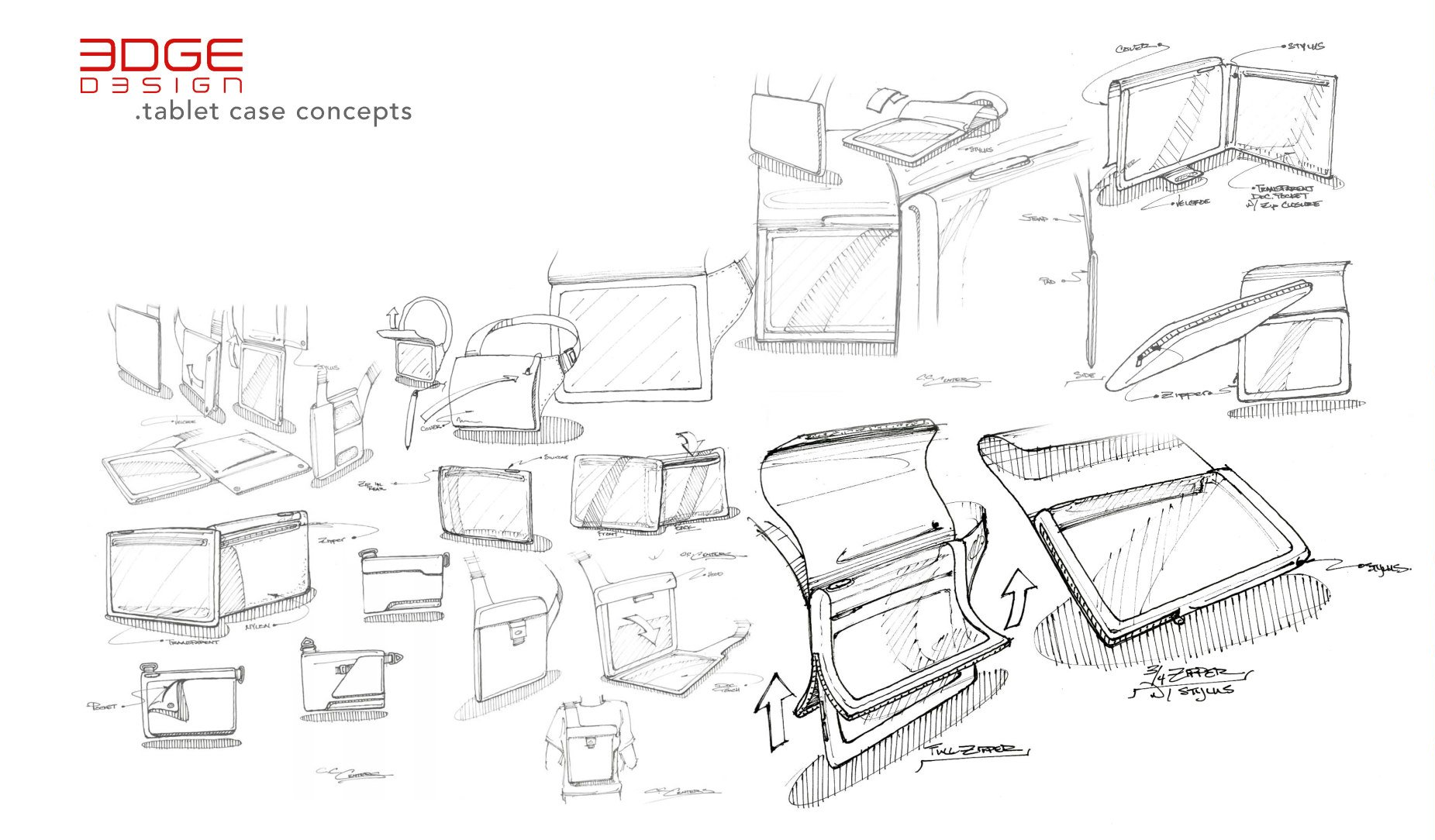 Sketches of various angular furniture designs; possible cubicle or seating configurations, architectural concepts.