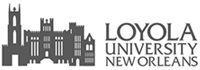 The logo for loyola university new orleans is black and white.