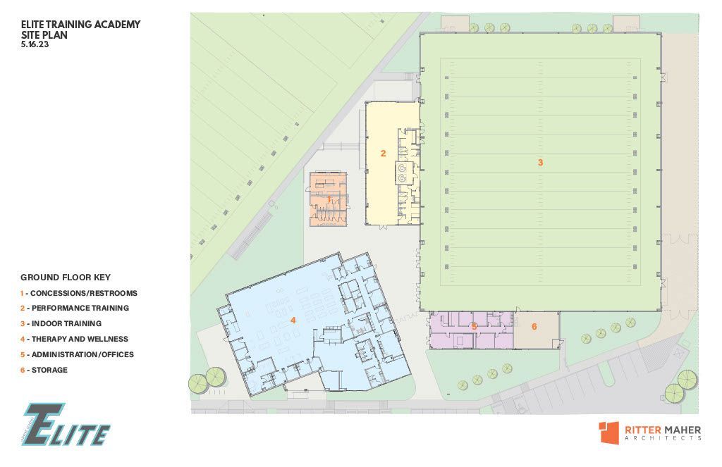 A drawing of a building with the word elite on it