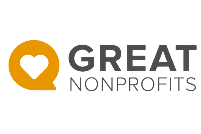 Great Nonprofits logo: orange speech bubble with white heart; gray text.