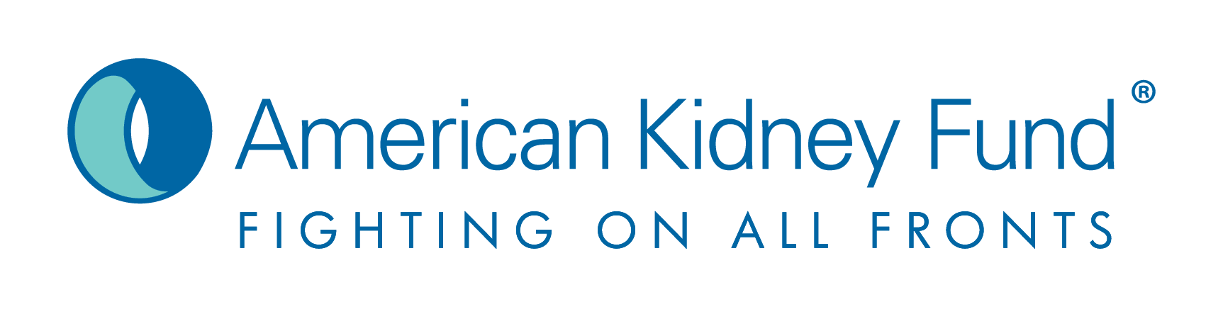 American Kidney Fund logo. Blue and teal design with text 