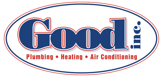 Logo for "Good, Inc." plumbing, heating, and air conditioning company; features blue and red text within an oval border.