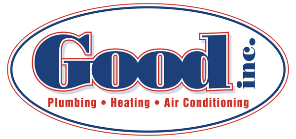 Logo for "Good, Inc." plumbing, heating, and air conditioning company; features blue and red text within an oval border.