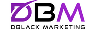 The logo for dbm black marketing is purple and black.