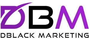 The logo for dbm black marketing is purple and black.