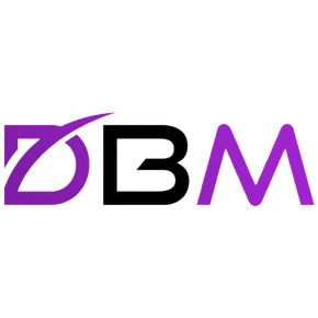 The logo for dbm black marketing is purple and black.