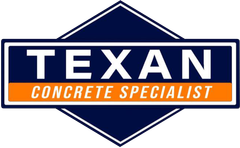 A blue and orange logo for texan concrete specialist