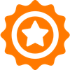 An orange icon with a white star in the center