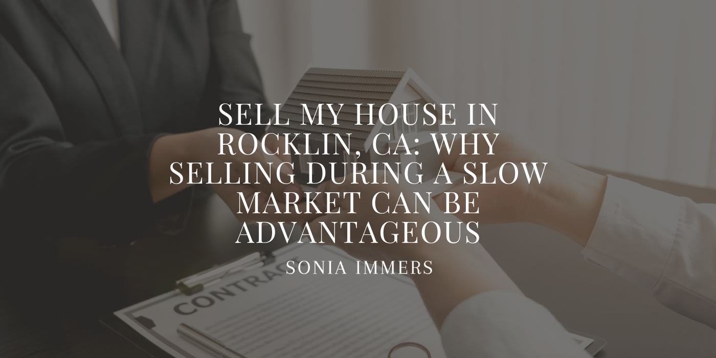 Two people holding a model house, a contract in the foreground, text overlay: 