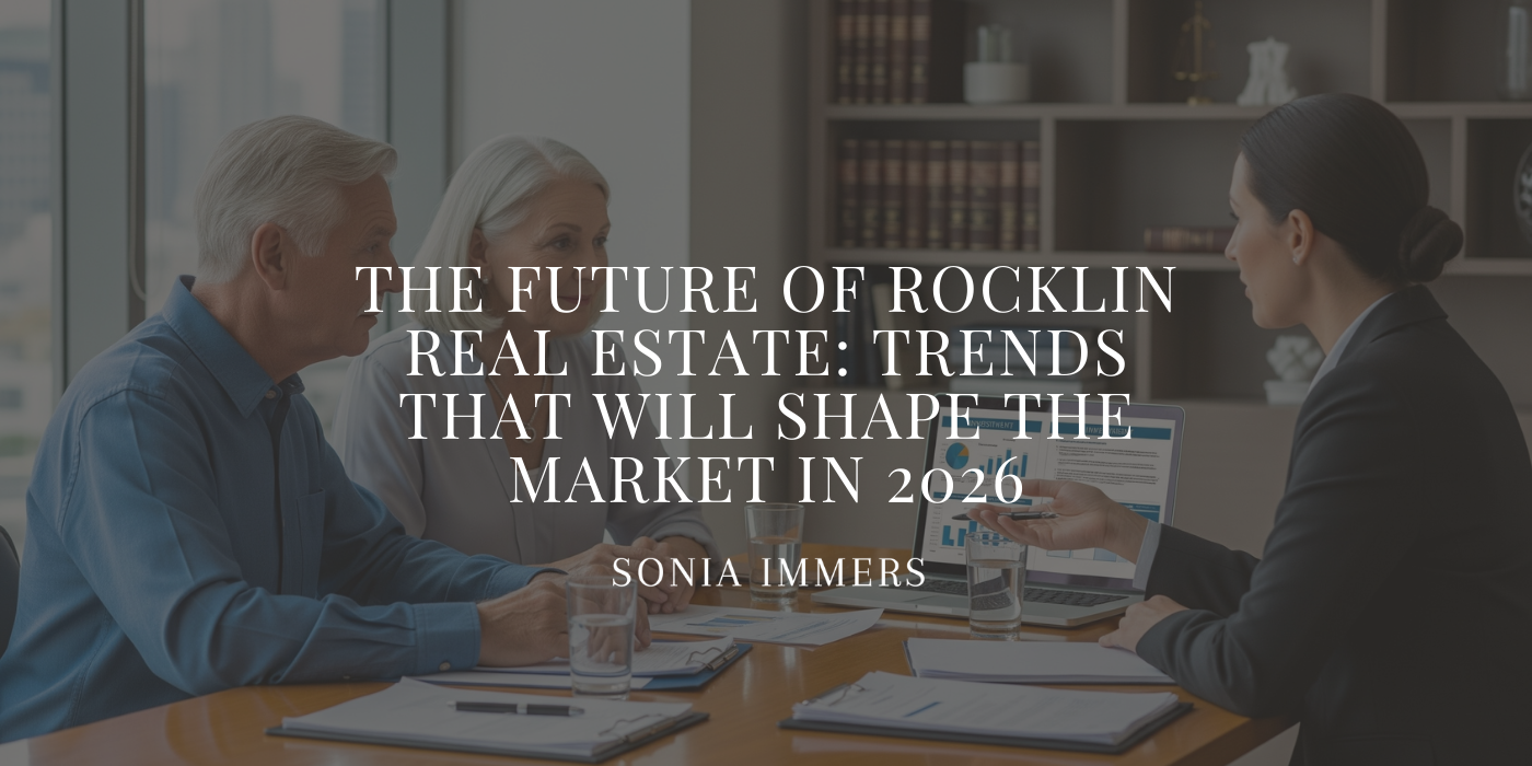 Real estate presentation: A professional with older couple reviewing market trends for Rocklin in 2026.