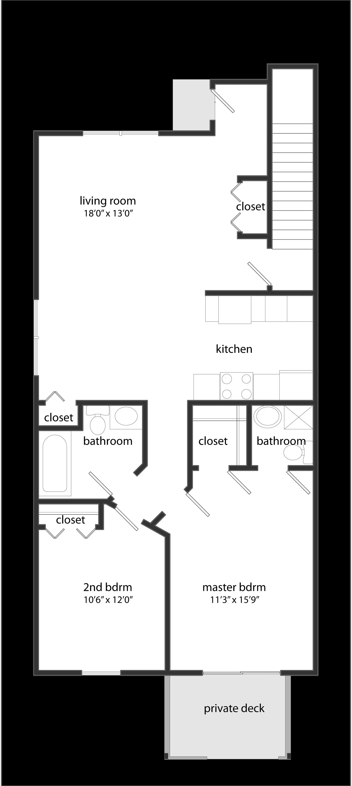 A black and white floor plan of a house.