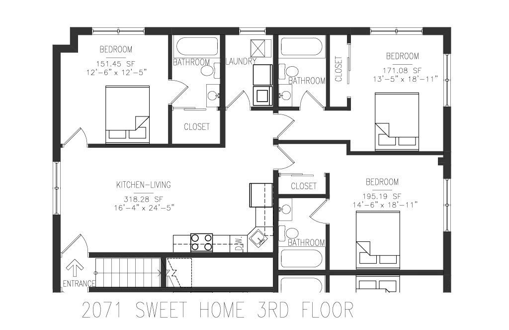A black and white floor plan of a house