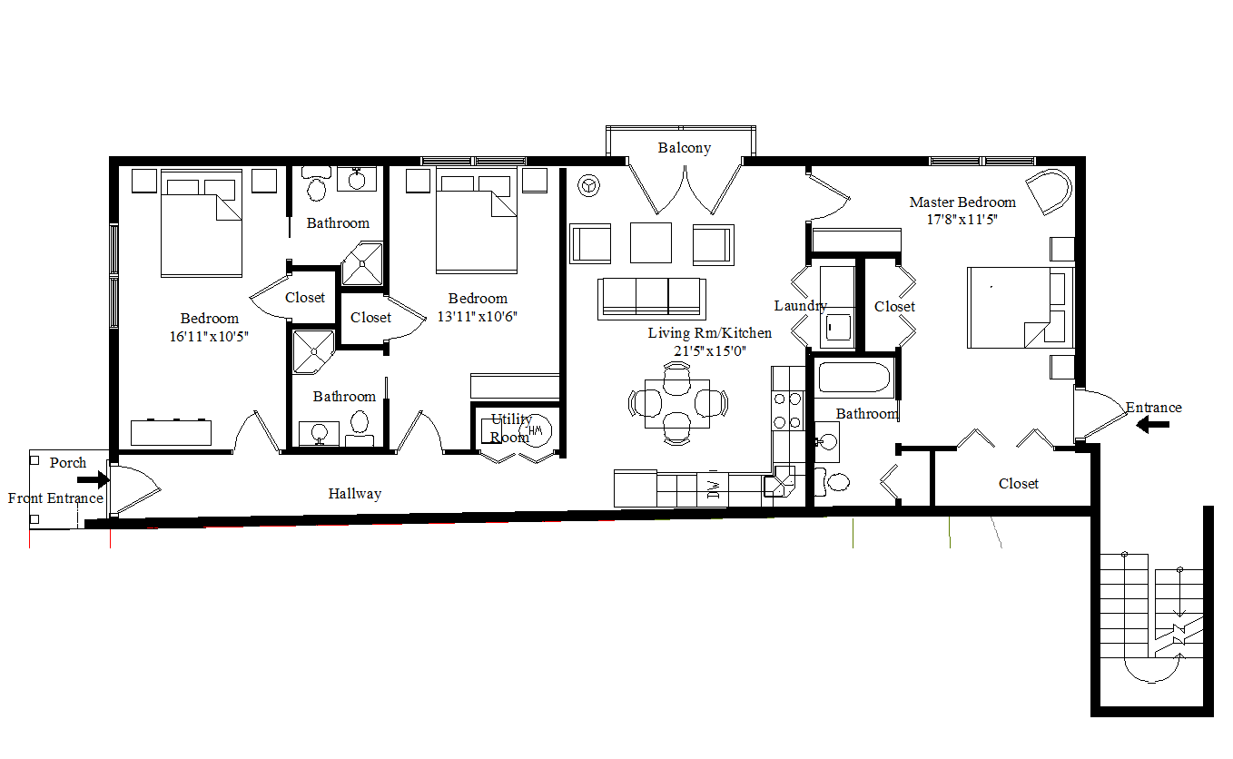 A black and white floor plan of a house.