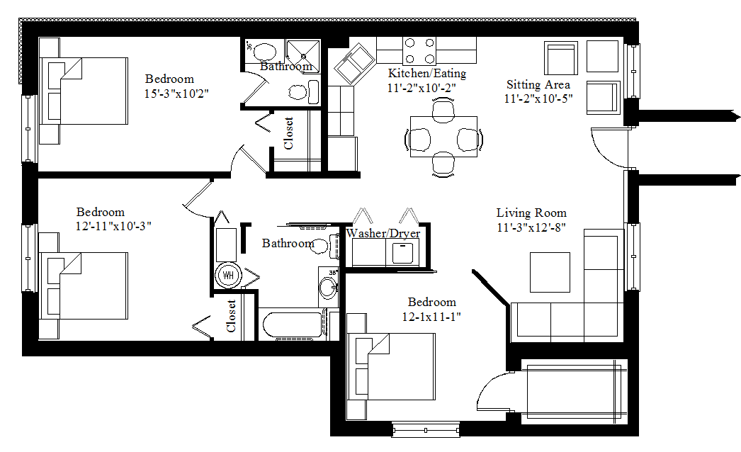 A black and white floor plan of a house.