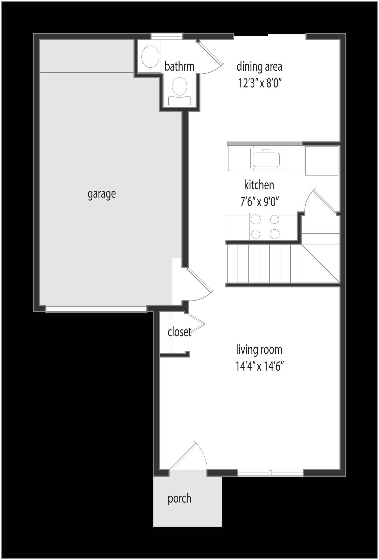 A black and white floor plan of a house.