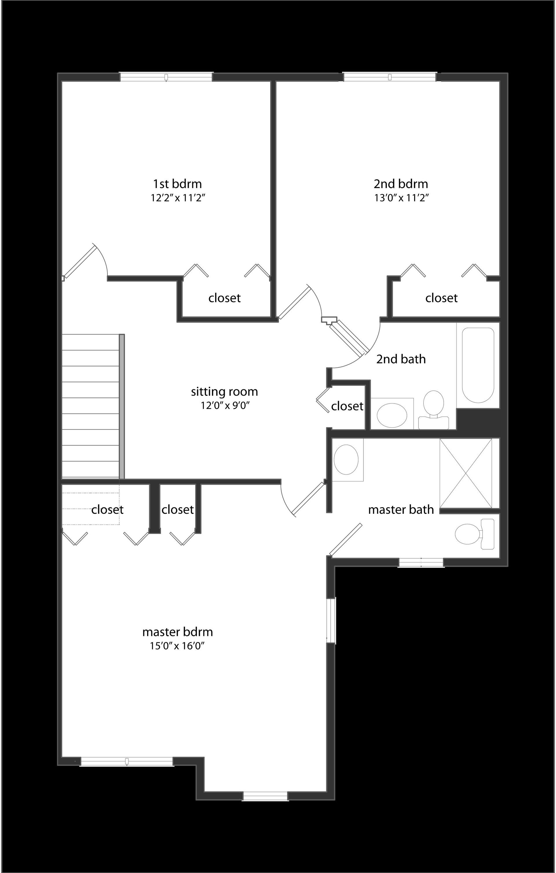 A black and white floor plan of a house.