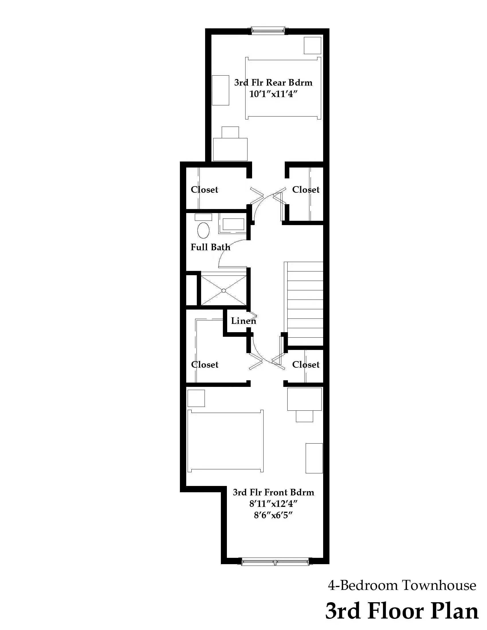 A black and white floor plan of a 3rd floor apartment