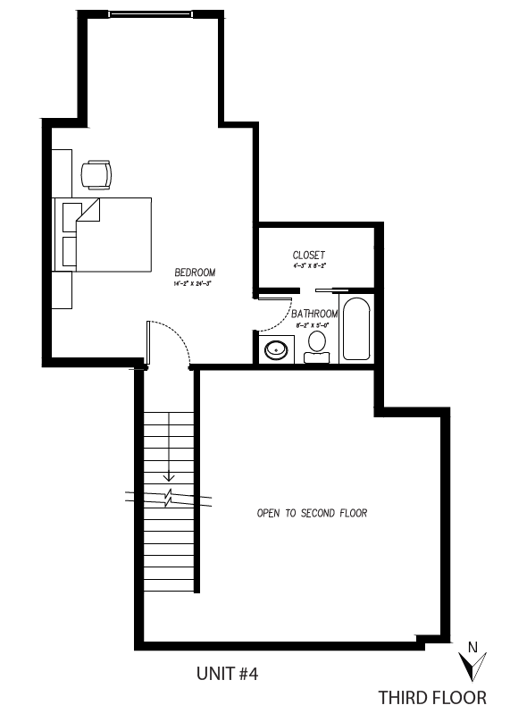 A black and white floor plan of the third floor of a house.