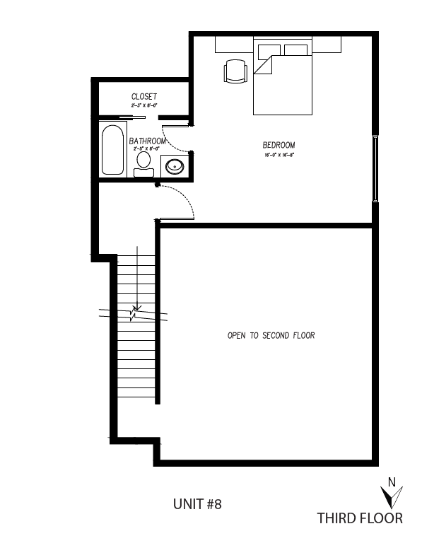 A black and white floor plan of the third floor of a house.