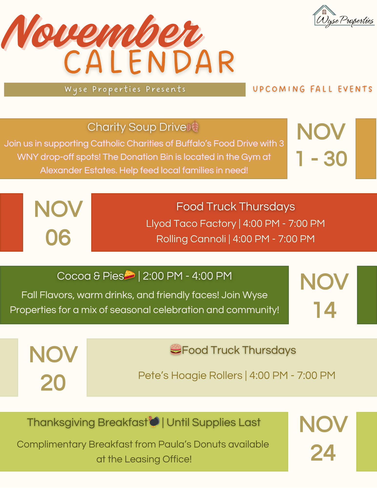 Upcoming Fall Events Schedule Hosted by Wyse Properties