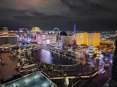 An aerial view of the las vegas strip at night.