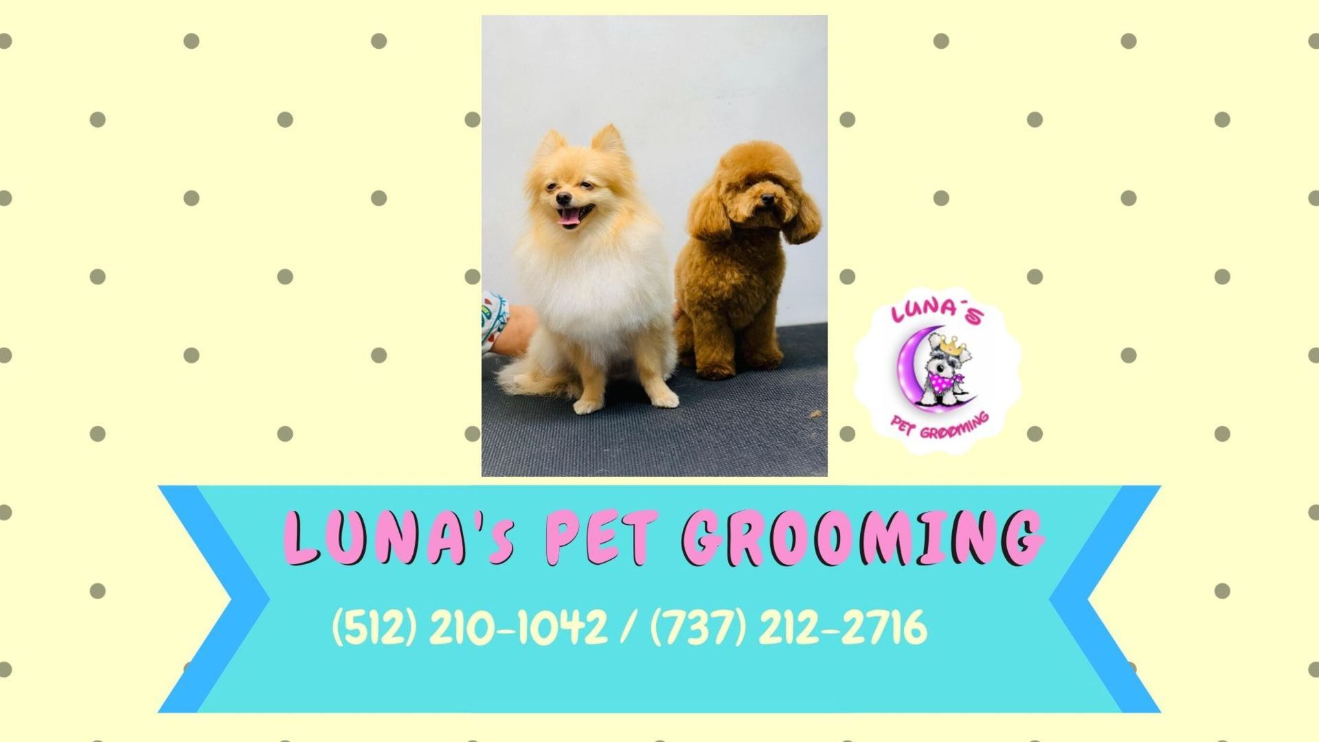 A poster for luna 's pet grooming shows two dogs