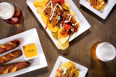 three plates with food