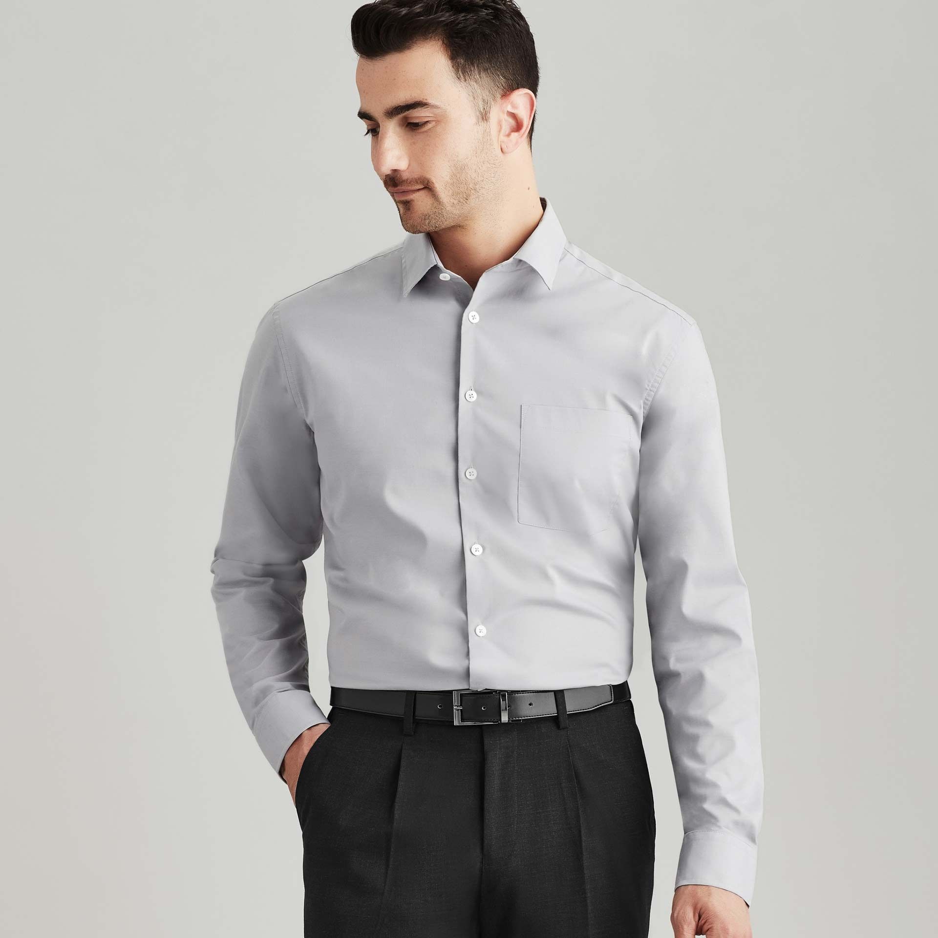 A Man Is Wearing A Grey Shirt And Black Pants — Caba's Drapery In Coffs Harbour, NSW