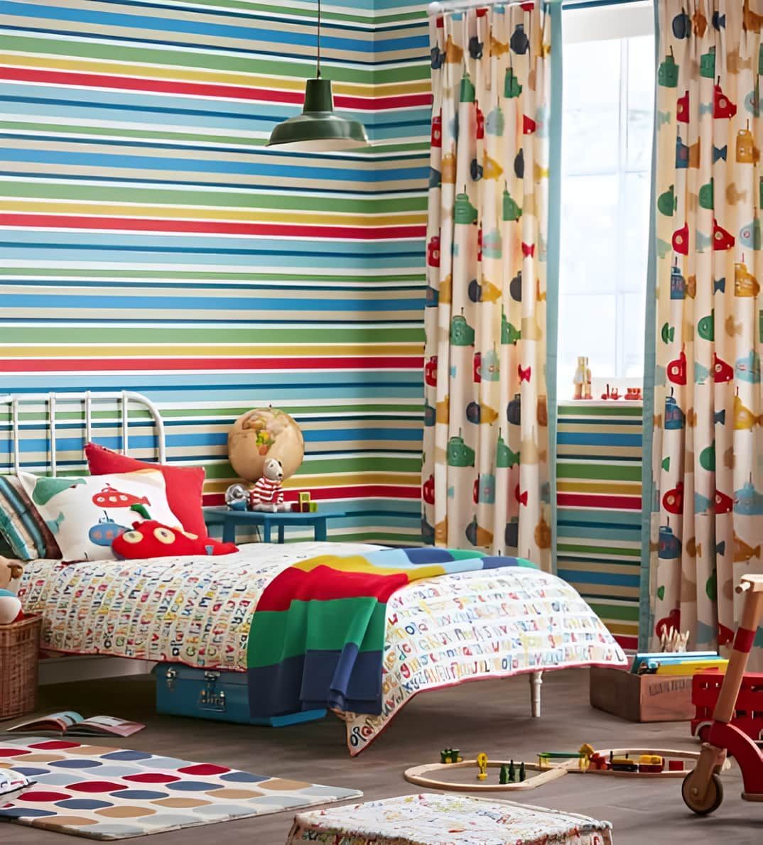 A Child 's Bedroom With A Bed And Colourful Curtains — Caba's Drapery In Coffs Harbour, NSW