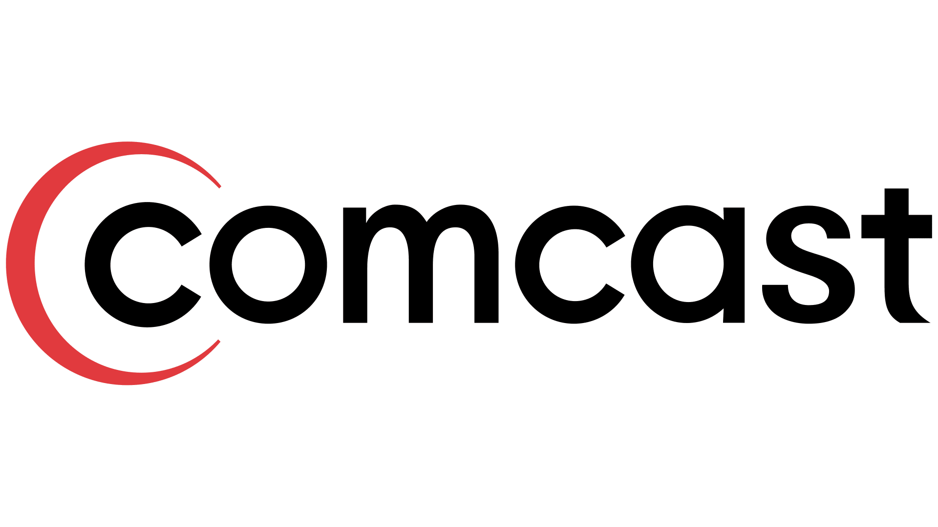 The comcast logo is black and red with a red circle around it.