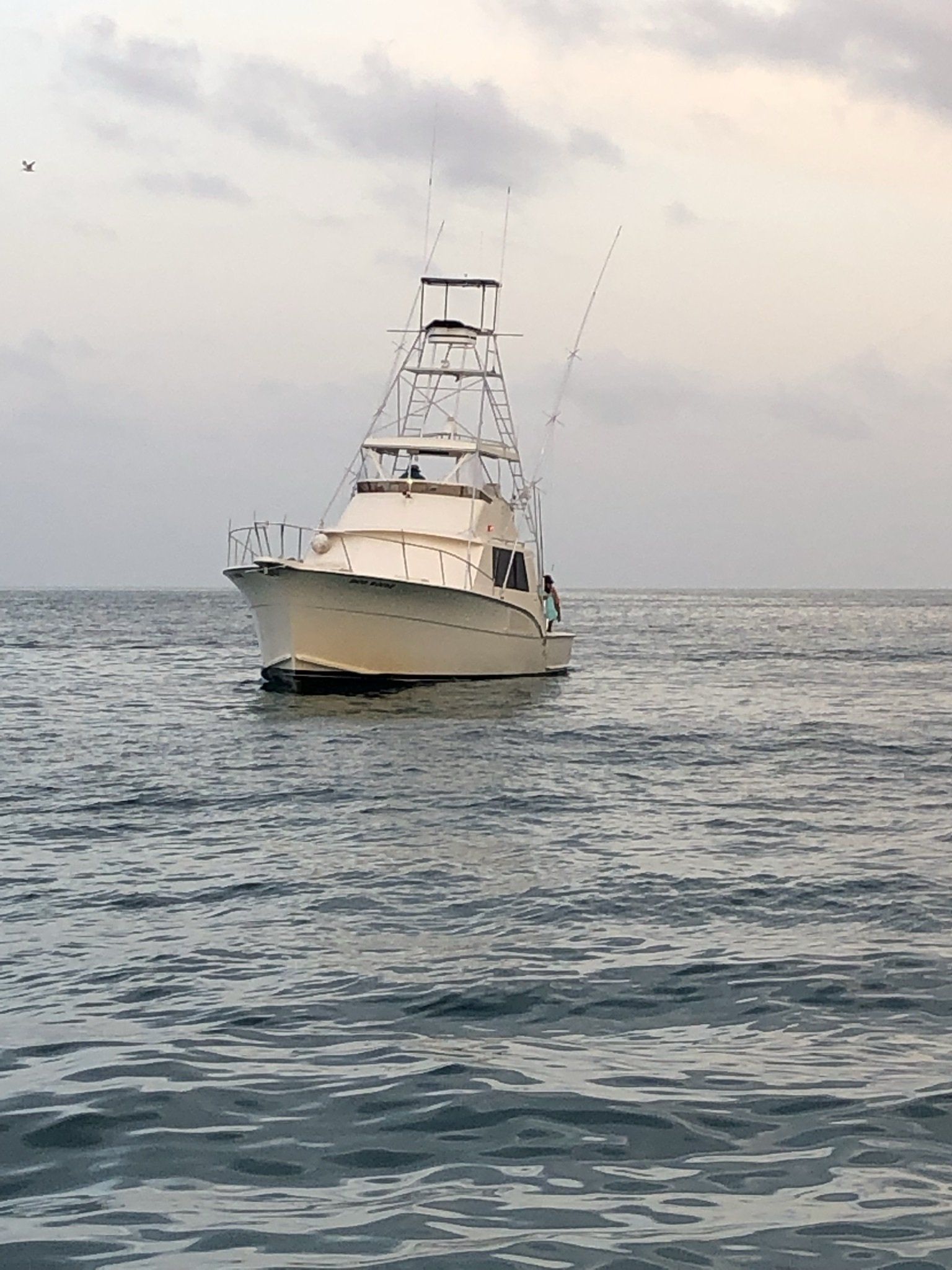A boat is floating on top of a body of water.