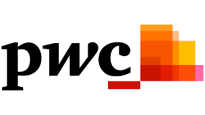 The pwc logo has a red , yellow , and pink gradient.
