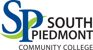 The logo for south piedmont community college is blue and green.