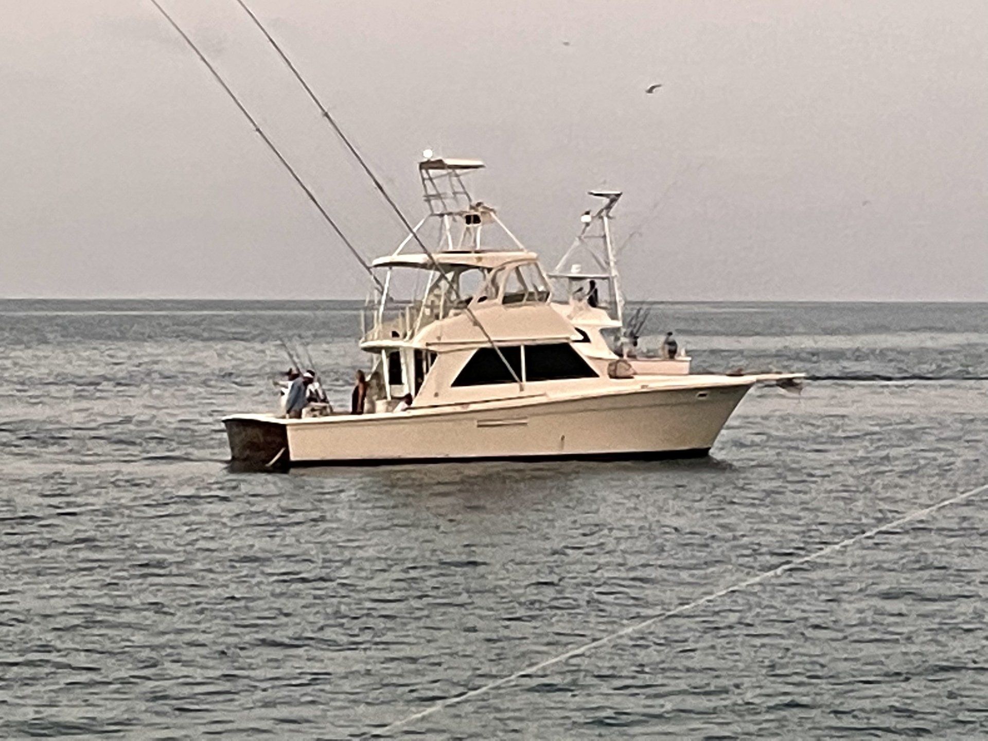 A large white boat is in the middle of the ocean