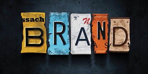 The word brand is written in different colored letters