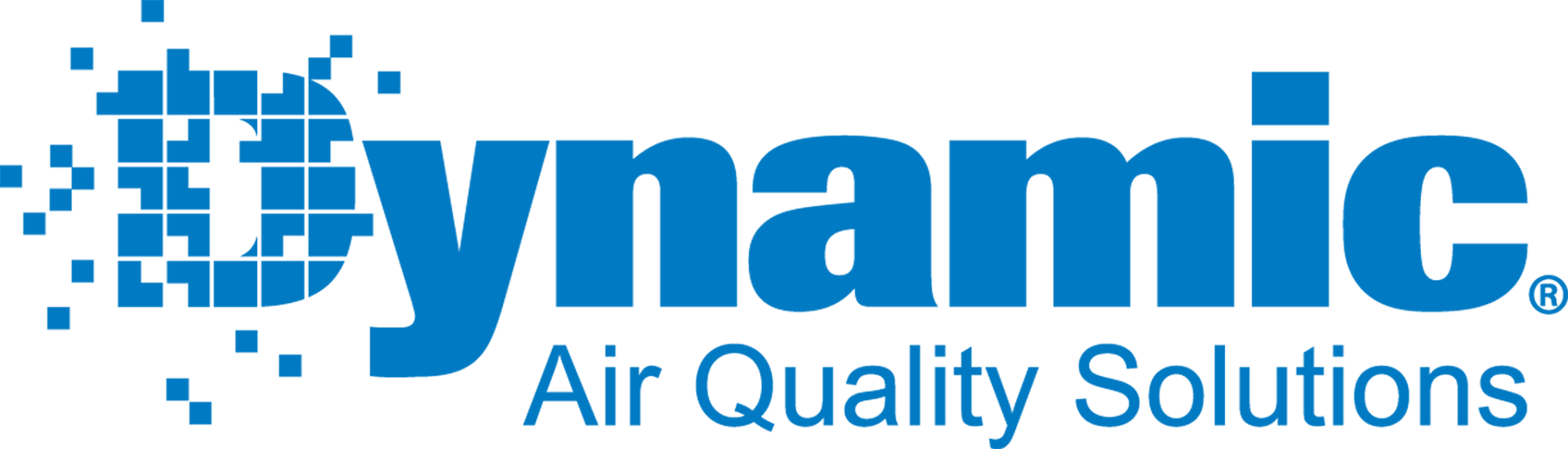 A blue dynamic air quality solutions logo on a white background